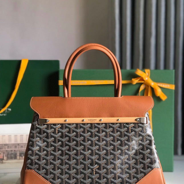 SAIGON SOUPLE BAG 34 IN BROWN GOYARDINE CANVAS AND CALFSKIN