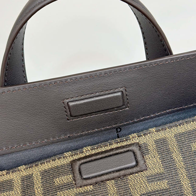 FENDI 27 BAG IN BROWN MIX BLACK JACQUARD FABRIC WITH CALFSKIN