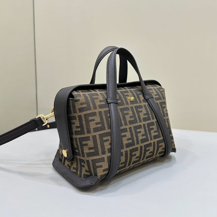 FENDI 27 BAG IN BROWN MIX BLACK JACQUARD FABRIC WITH CALFSKIN