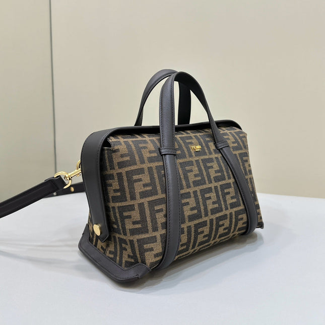 FENDI 27 BAG IN BROWN MIX BLACK JACQUARD FABRIC WITH CALFSKIN