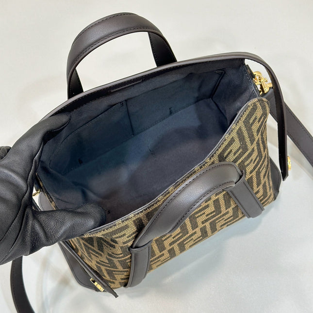 FENDI 27 BAG IN BROWN MIX BLACK JACQUARD FABRIC WITH CALFSKIN