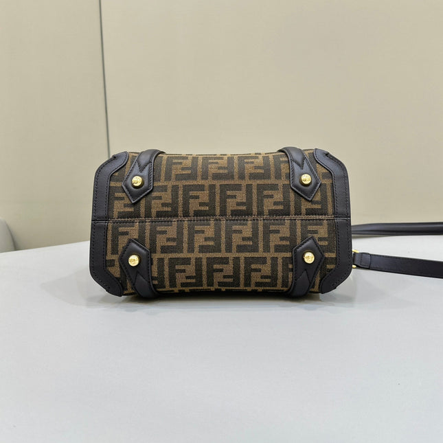 FENDI 27 BAG IN BROWN MIX BLACK JACQUARD FABRIC WITH CALFSKIN