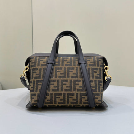 FENDI 27 BAG IN BROWN MIX BLACK JACQUARD FABRIC WITH CALFSKIN