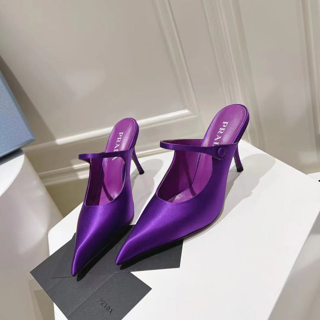 PRA HIGH-HEELED MULES VIOLET SATIN