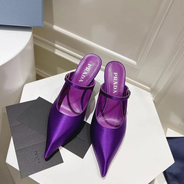 PRA HIGH-HEELED MULES VIOLET SATIN