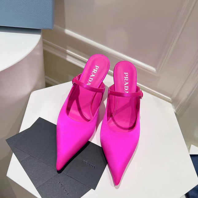 PRA HIGH-HEELED MULES BRIGHT PINK SATIN