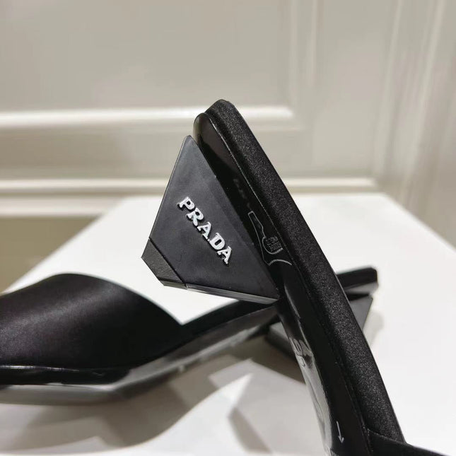 PRA POINTED-TOE MULES BLACK SATIN
