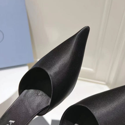 PRA POINTED-TOE MULES BLACK SATIN