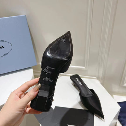 PRA POINTED-TOE MULES BLACK SATIN
