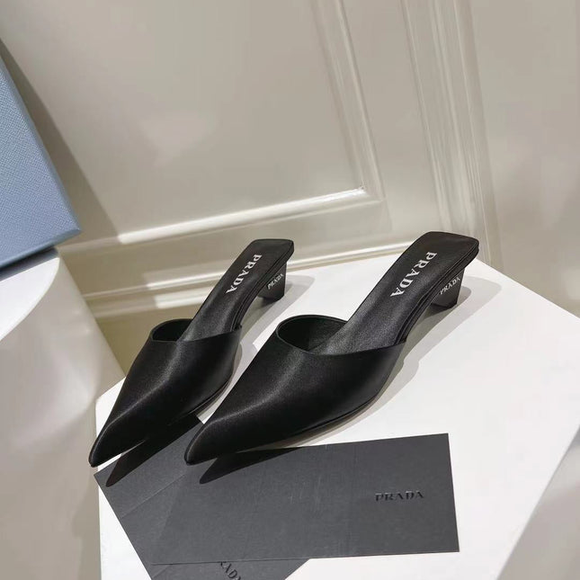 PRA POINTED-TOE MULES BLACK SATIN