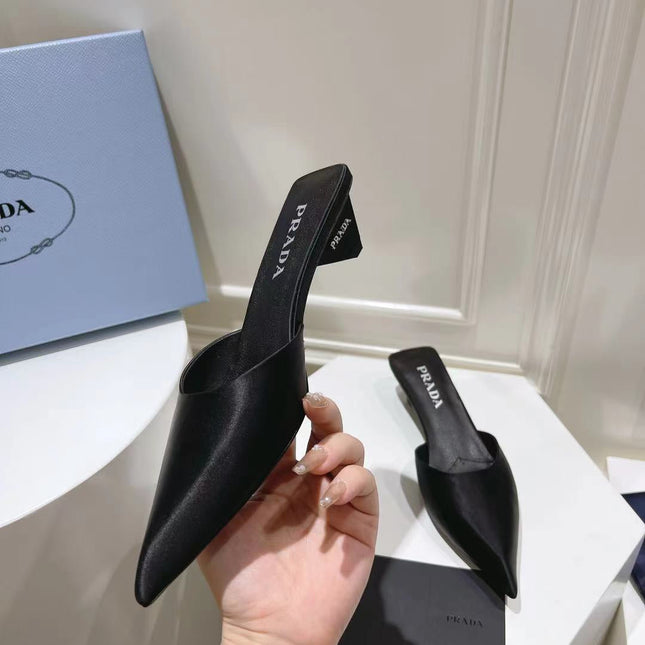 PRA POINTED-TOE MULES BLACK SATIN