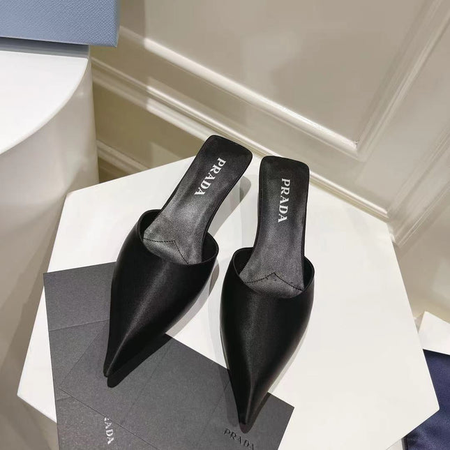 PRA POINTED-TOE MULES BLACK SATIN