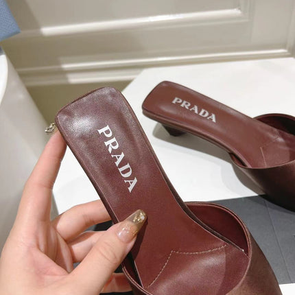 PRA POINTED-TOE MULES CHOCOLATE SATIN