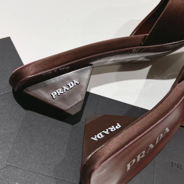 PRA POINTED-TOE MULES CHOCOLATE SATIN