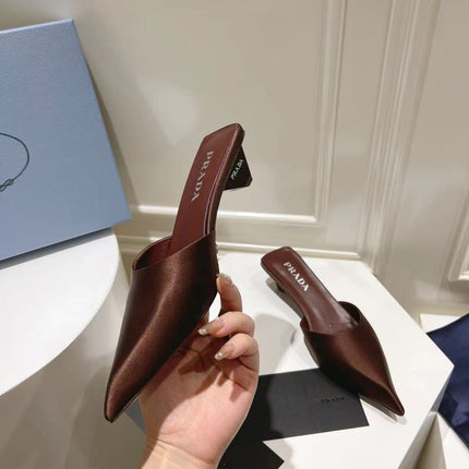 PRA POINTED-TOE MULES CHOCOLATE SATIN
