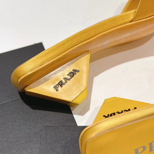 PRA POINTED-TOE MULES YELLOW SATIN