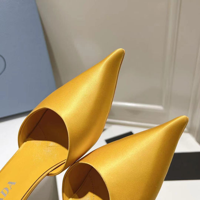 PRA POINTED-TOE MULES YELLOW SATIN