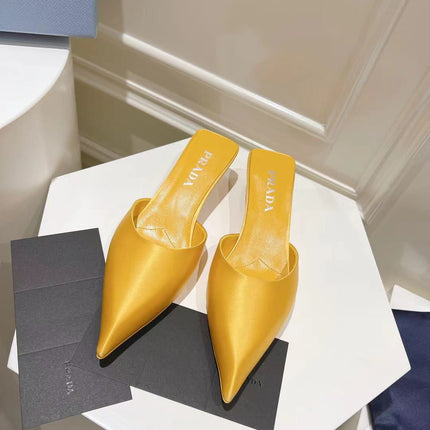 PRA POINTED-TOE MULES YELLOW SATIN