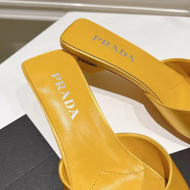PRA POINTED-TOE MULES YELLOW SATIN
