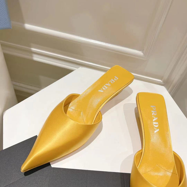 PRA POINTED-TOE MULES YELLOW SATIN