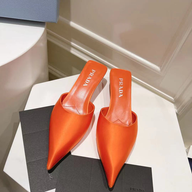 PRA POINTED-TOE MULES BRIGHT ORANGE SATIN