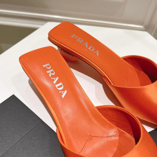 PRA POINTED-TOE MULES BRIGHT ORANGE SATIN