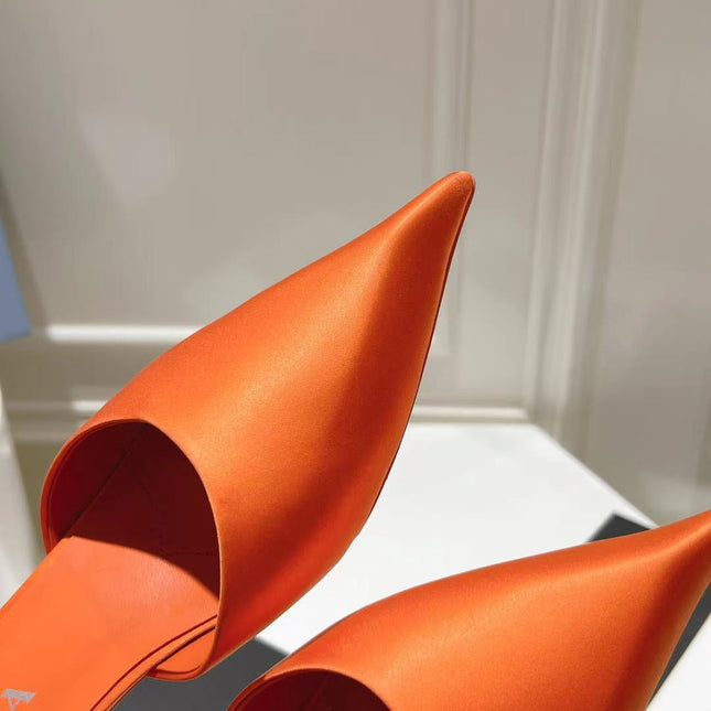 PRA POINTED-TOE MULES BRIGHT ORANGE SATIN