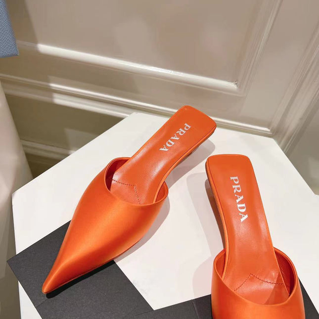 PRA POINTED-TOE MULES BRIGHT ORANGE SATIN