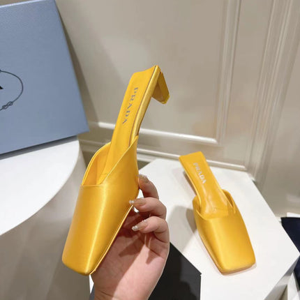 PRA SQUARE TOE MULES YELLOW SATIN