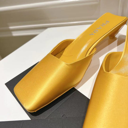 PRA SQUARE TOE MULES YELLOW SATIN