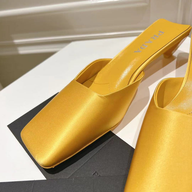 PRA SQUARE TOE MULES YELLOW SATIN