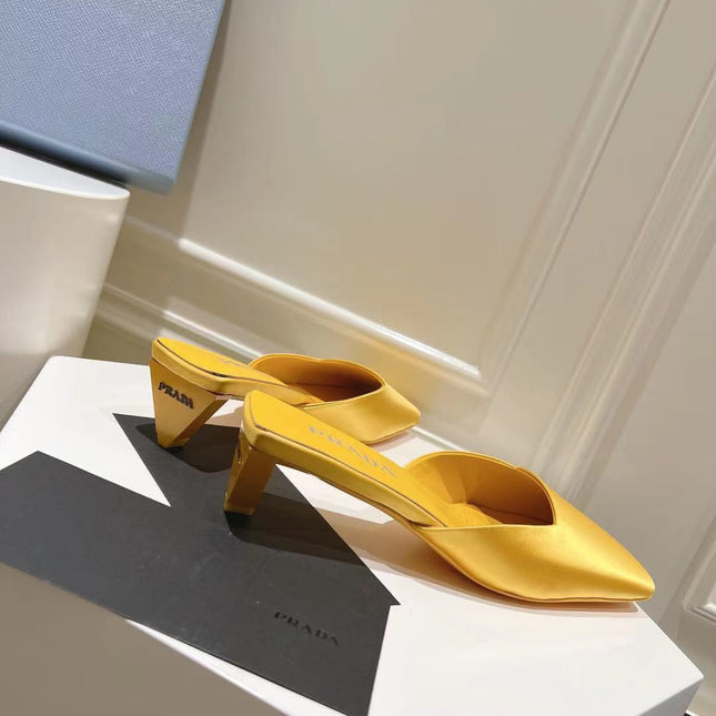 PRA SQUARE TOE MULES YELLOW SATIN
