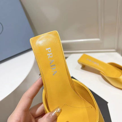 PRA SQUARE TOE MULES YELLOW SATIN