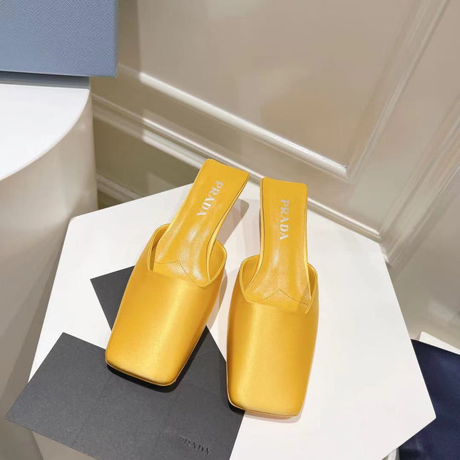 PRA SQUARE TOE MULES YELLOW SATIN