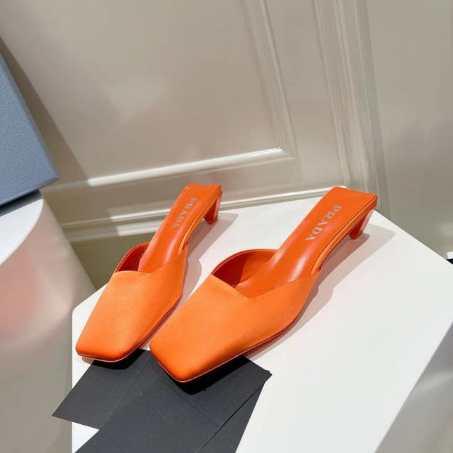 PRA SQUARE TOE MULES BRIGHT ORANGE SATIN