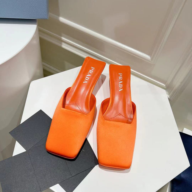 PRA SQUARE TOE MULES BRIGHT ORANGE SATIN