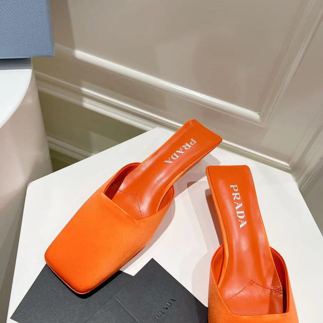PRA SQUARE TOE MULES BRIGHT ORANGE SATIN