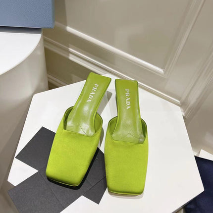PRA SQUARE TOE MULES PEAR SATIN