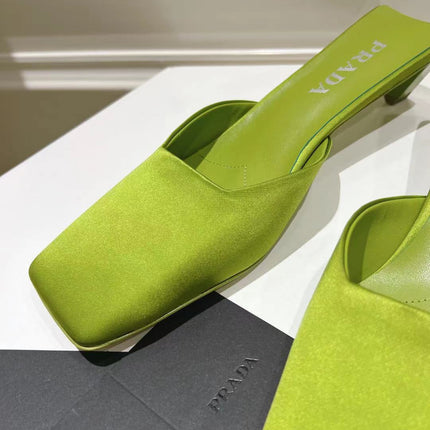 PRA SQUARE TOE MULES PEAR SATIN