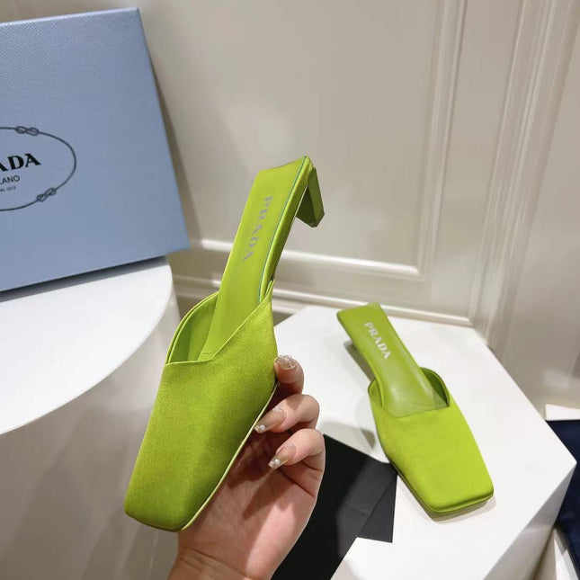 PRA SQUARE TOE MULES PEAR SATIN