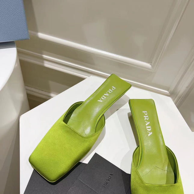 PRA SQUARE TOE MULES PEAR SATIN