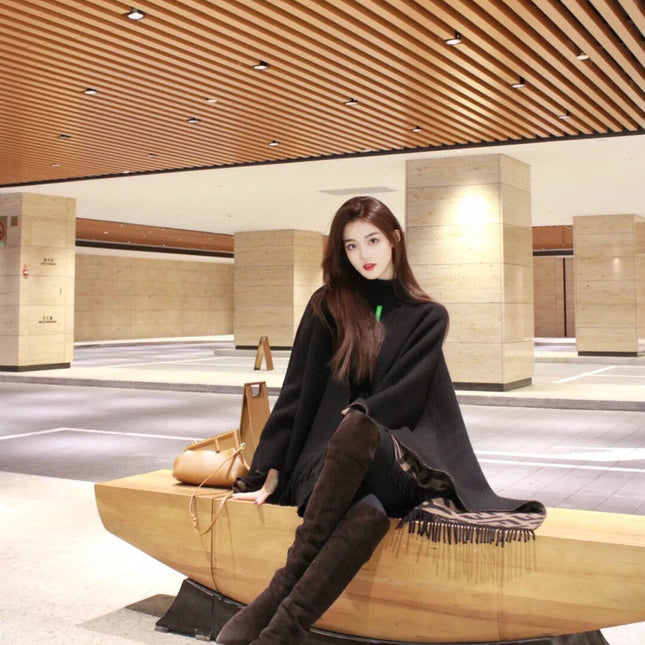 FF 170 CM SCARF IN CAMEL BROWN MIX BLACK CASHMERE AND WOOL