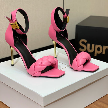 BALMAIN 25S ANKLE STRAP HIGH HEEL 95MM IN PINK CALFSKIN