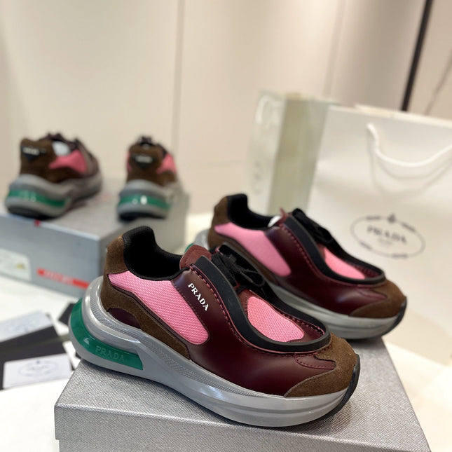 PRA SYSTEME BRUSHED SNEAKERS WINE AND PINK CALFSKIN