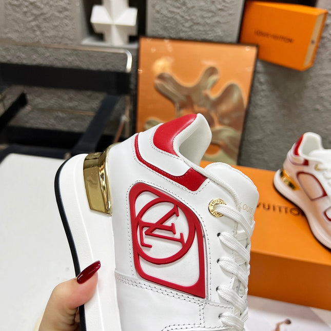 LV WOMEN SNEAKER IN WHITE MIX CHERRY RED CALFSKIN