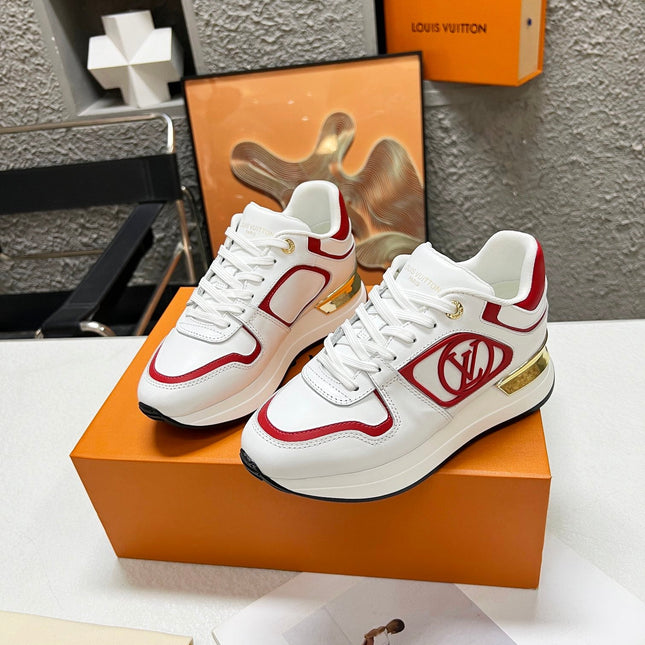 LV WOMEN SNEAKER IN WHITE MIX CHERRY RED CALFSKIN