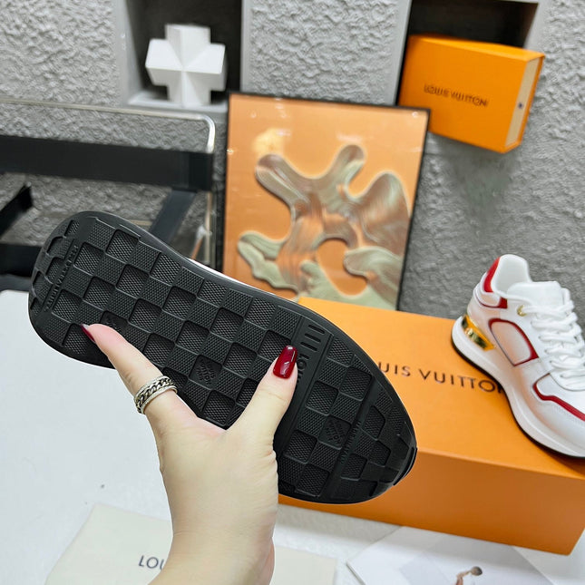 LV WOMEN SNEAKER IN WHITE MIX CHERRY RED CALFSKIN