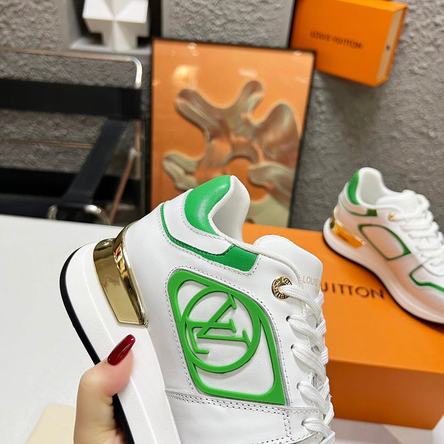 LV WOMEN SNEAKER IN WHITE MIX GREEN CALFSKIN