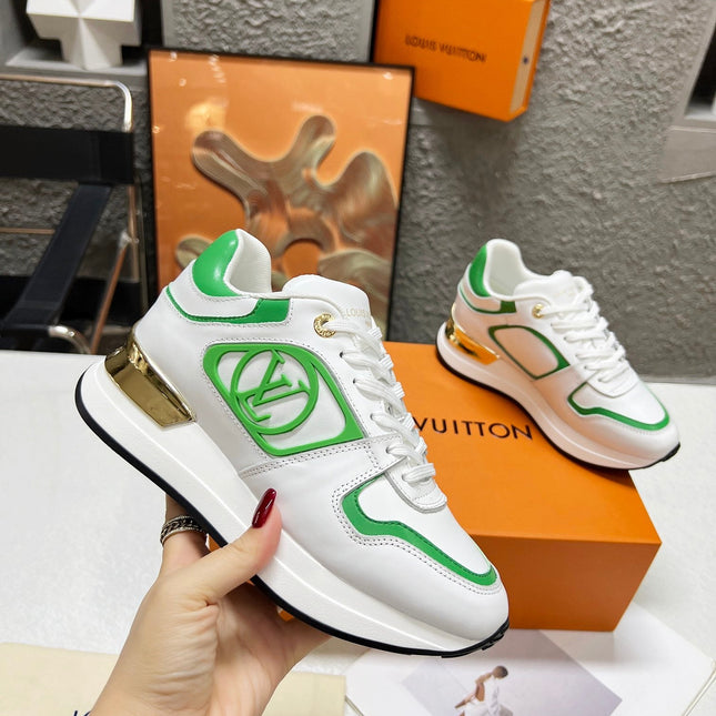 LV WOMEN SNEAKER IN WHITE MIX GREEN CALFSKIN
