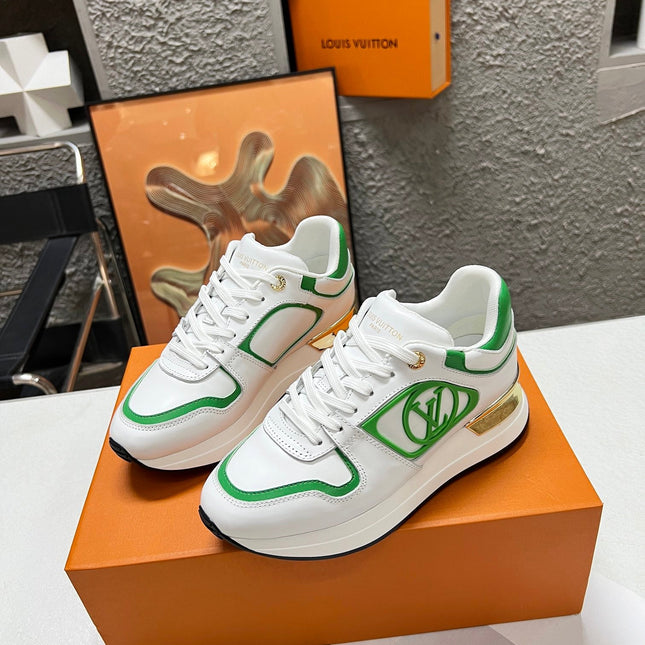 LV WOMEN SNEAKER IN WHITE MIX GREEN CALFSKIN